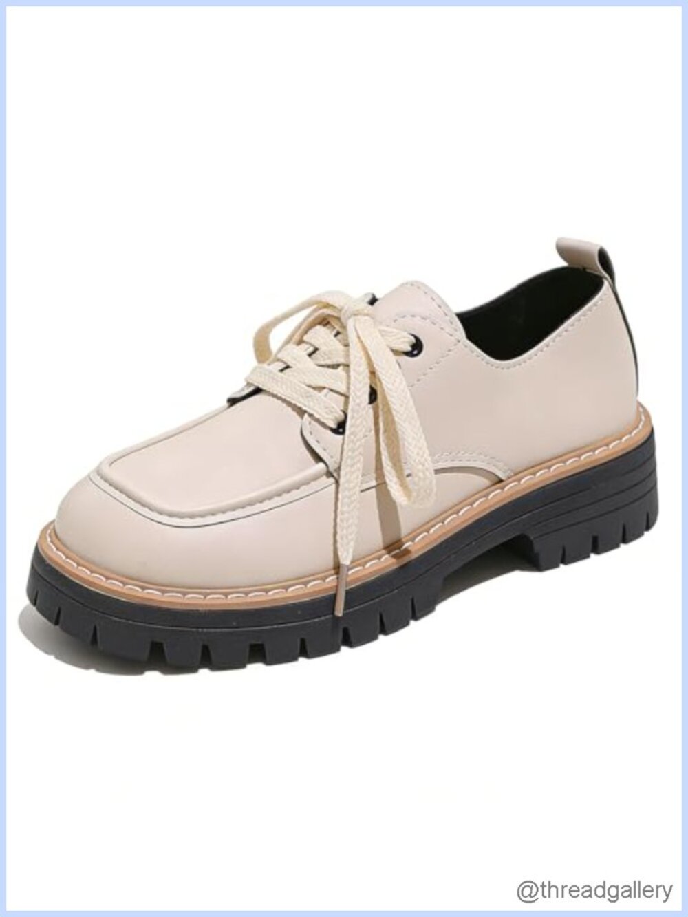 Faux Leather Platform Oxfords Chunky Heel Lace-Up Business Casual